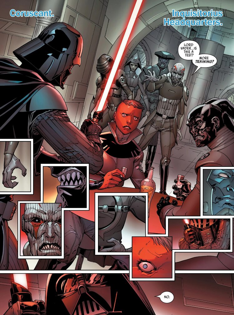 Darth Vader confronting Iskat Akaris and Tualon Yaluna