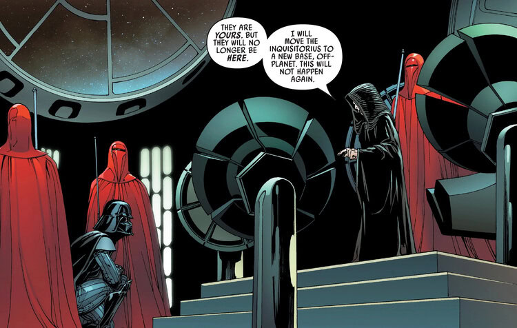 Emperor Palpatine reprimanding Darth Vader after the Coruscant chase