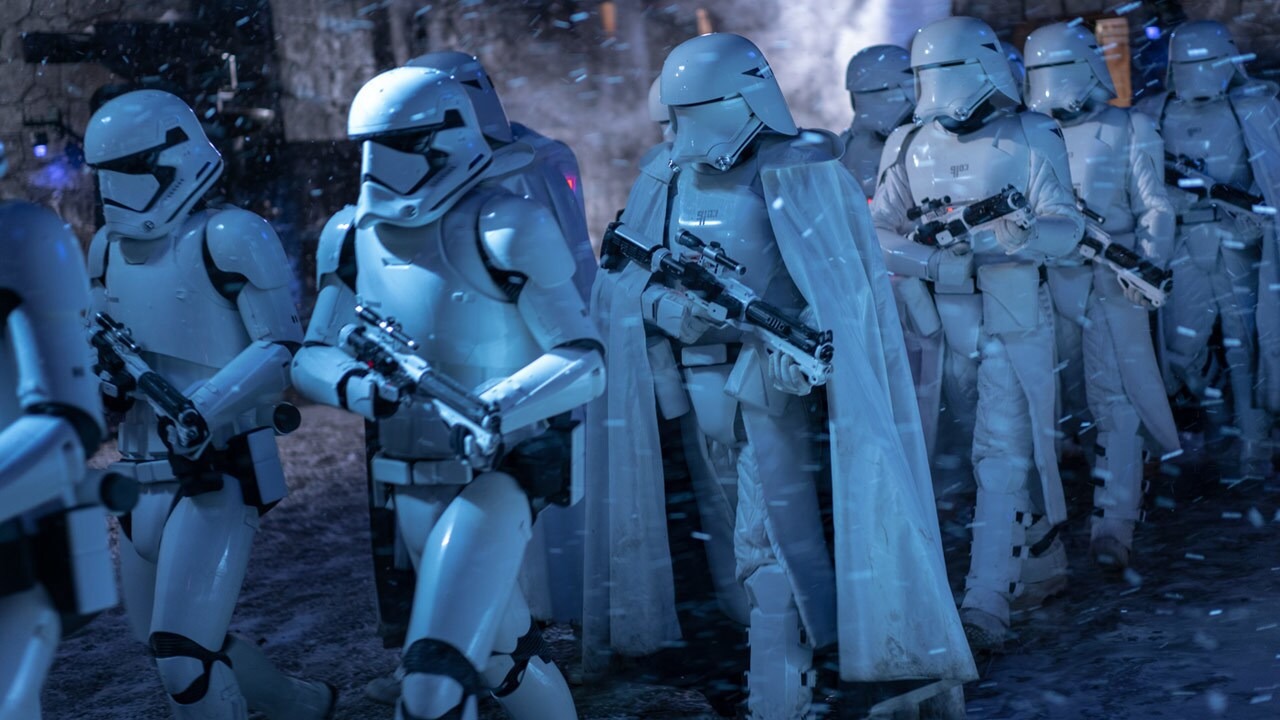 First Order stormtroopers advancing through snow