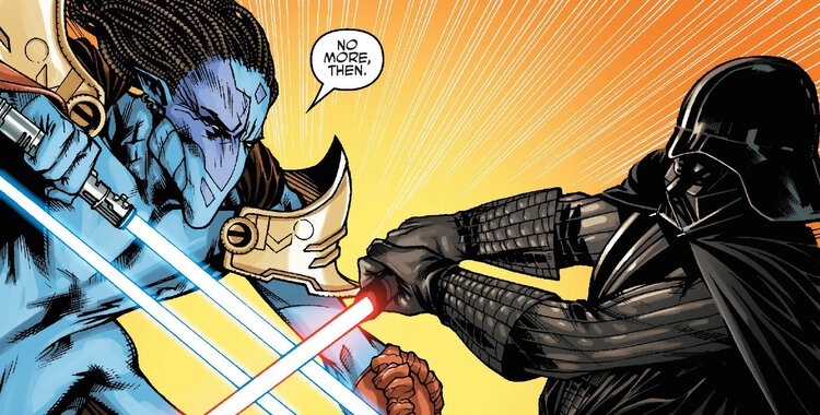 Darth Vader duels Cho'na Bene beneath the Temple of Imperfect Repose