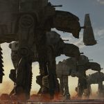 First Order AT-M6 walkers advancing across Crait