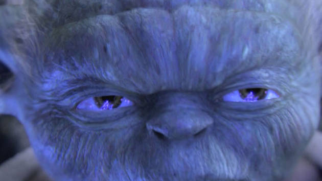 Close view of Yoda during his Senate duel with Darth Sidious in Revenge of the Sith