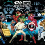 David Marquez connecting cover with Darth Vader and Thanos among Star Wars and Marvel characters