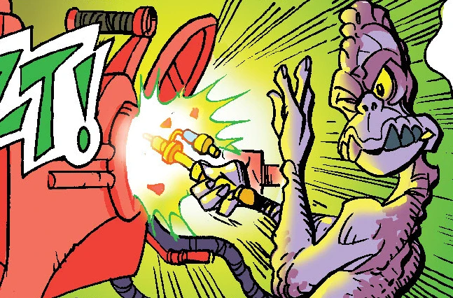Ark Roose uses a tool on a podracer in a Podracing Tales comic panel.