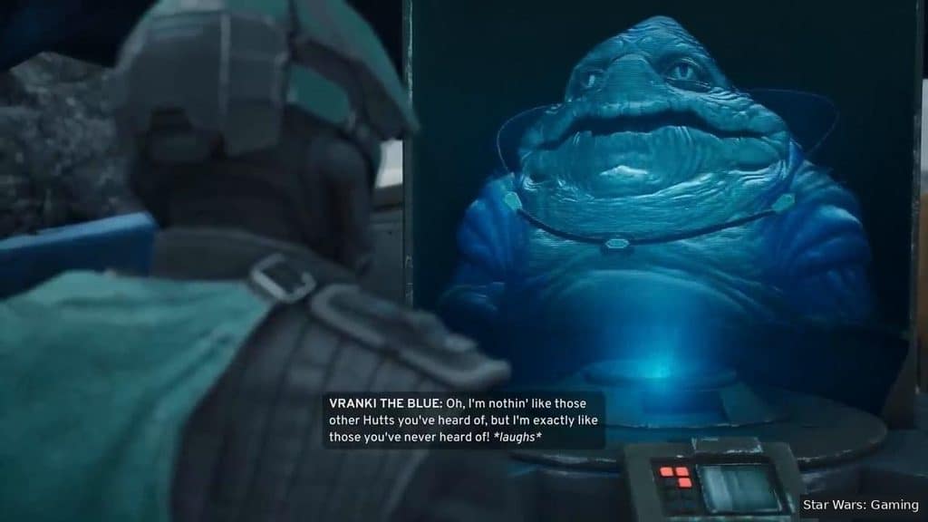 Vranki the Blue introduces himself through a backer hologram