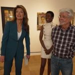 George Lucas and Mellody Hobson with Norah O&rsquo;Donnell inside the Lucas Museum