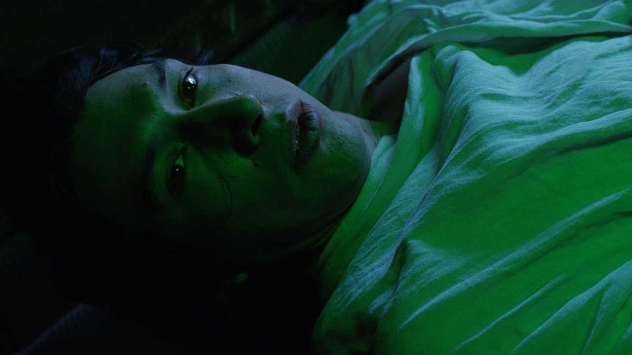 Ben Solo waking to Luke standing over him with an ignited lightsaber