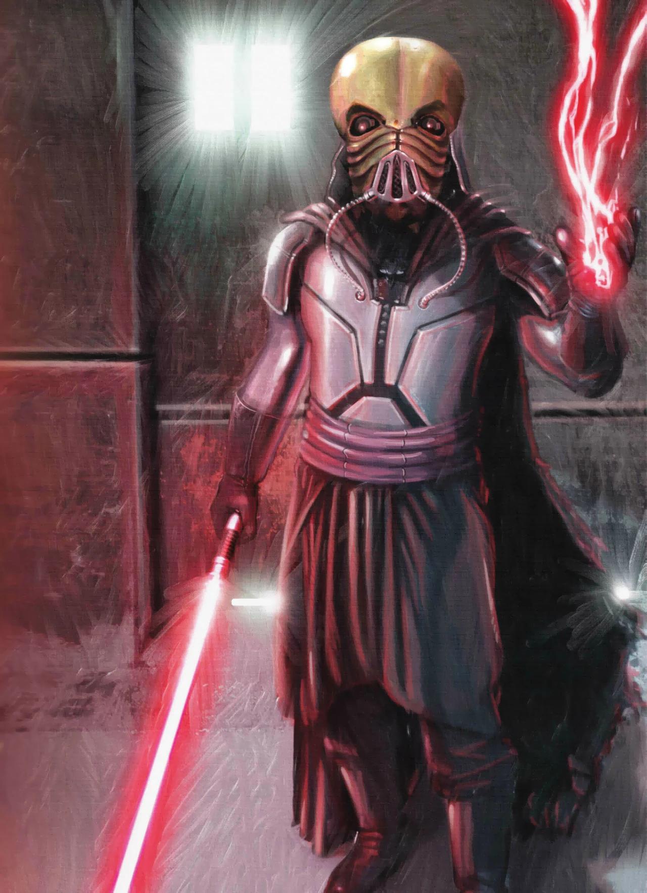 Darth Tenebrous holding a red lightsaber