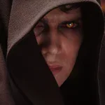 Anakin Skywalker with yellow Sith eyes on Mustafar