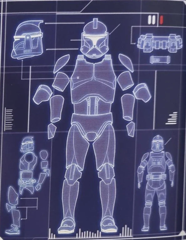 Schematic of Phase I clone armor and its helmet